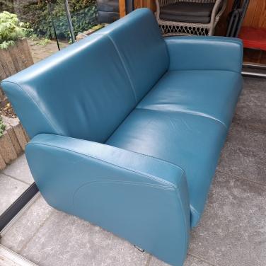 Blauw lederen 2-zits bankje