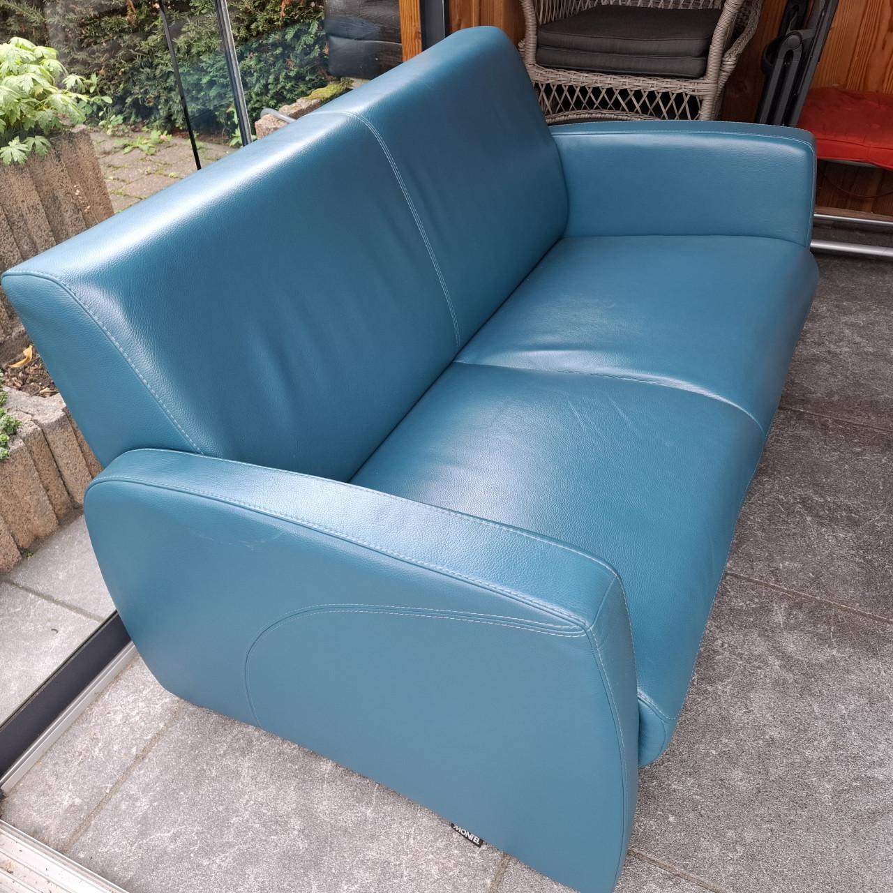 Blauw lederen 2-zits bankje