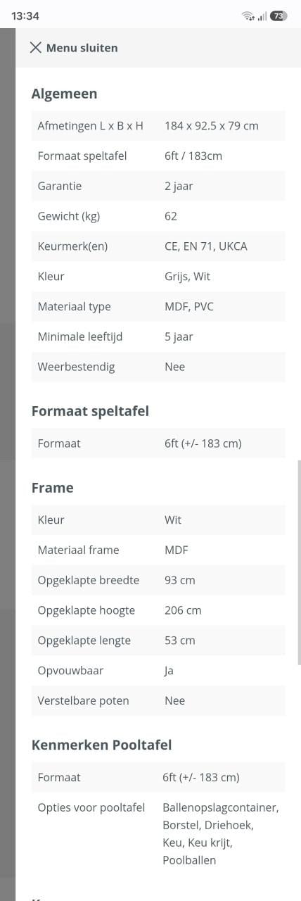 Pooltafel Cougar 6ft- 184cm met accessoires
