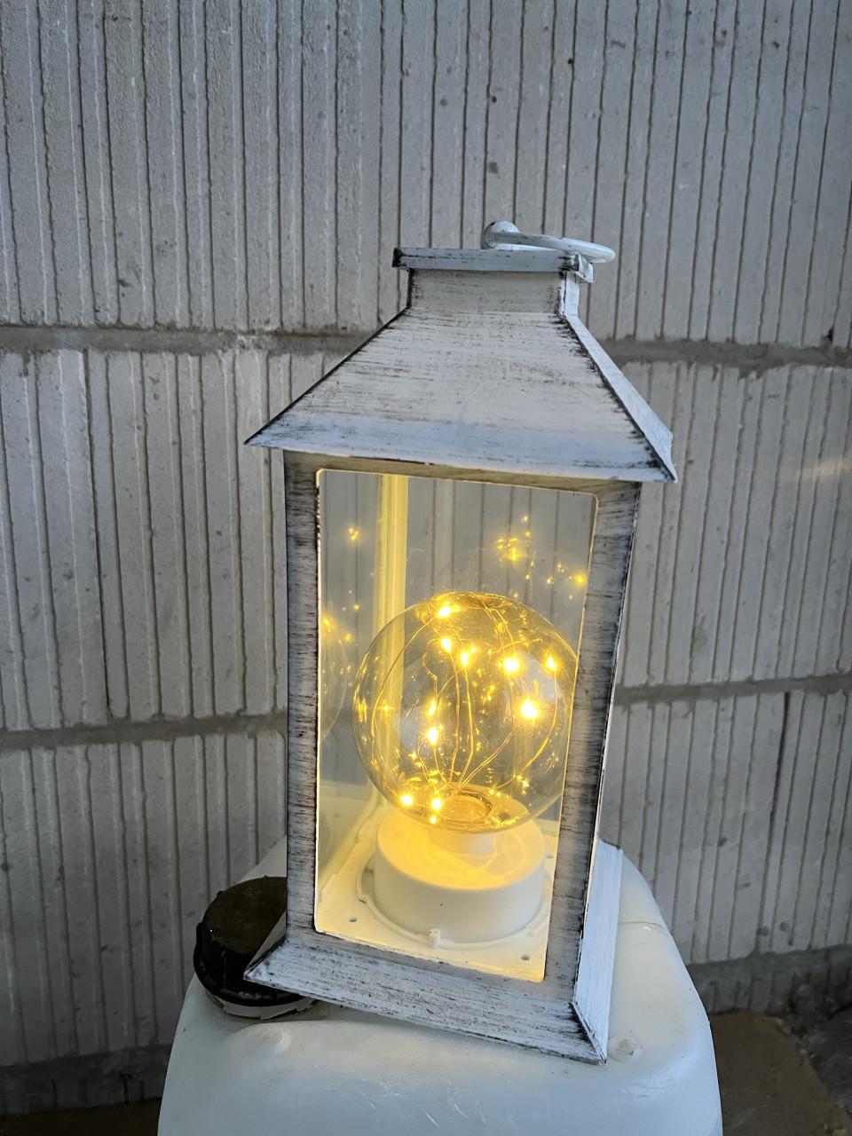Kerst Winter Lantaarn interne verlichting licht snaren 30cm hoog whitewash