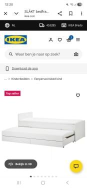 SLÄKT Bedframe met onderbed en opberger, wit, 90x200 cm