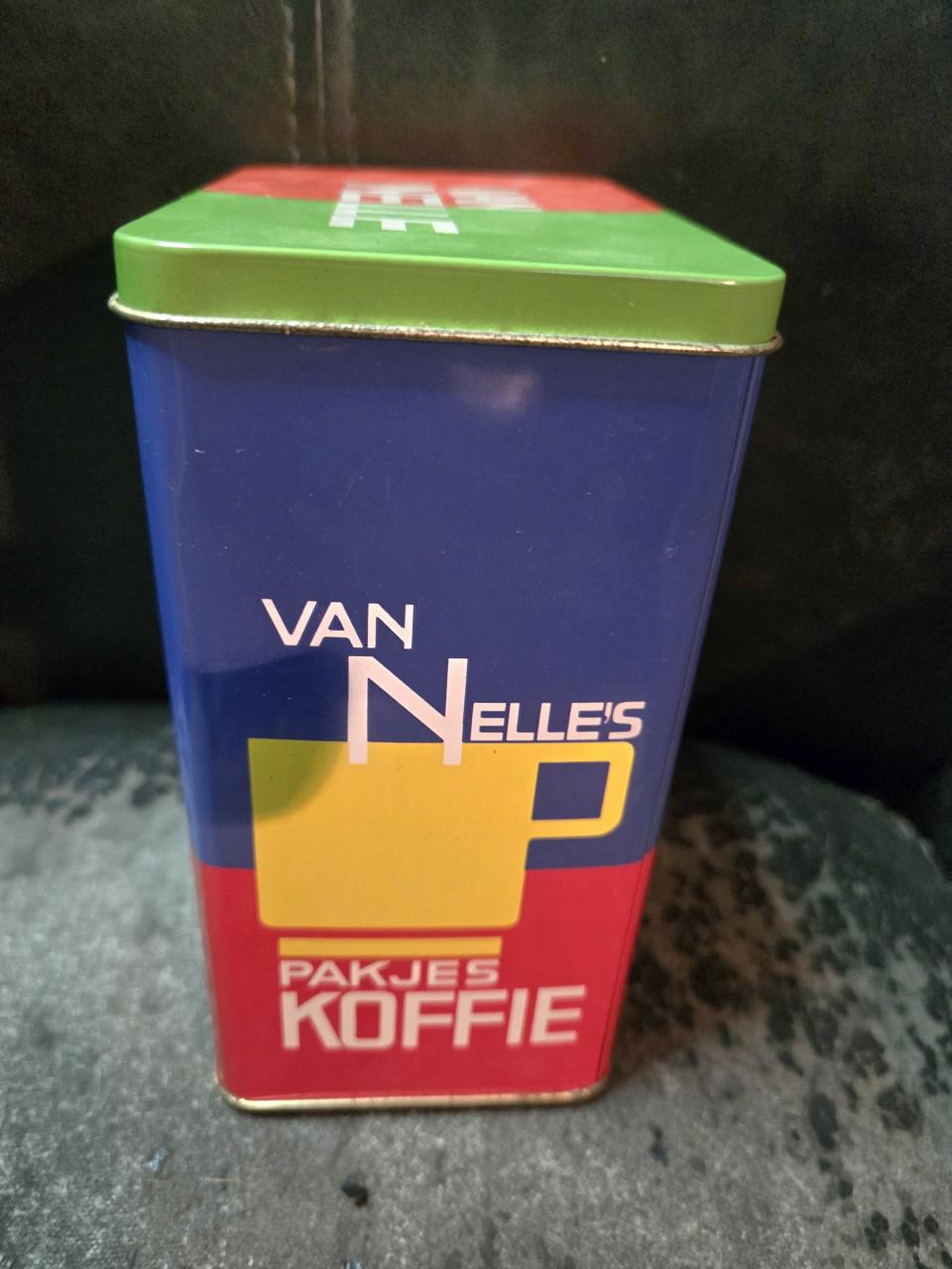 Vintage Van Nelle blik voor koffie en thee, He: 15,5cm. L: 12 cm. B: 8 cm.