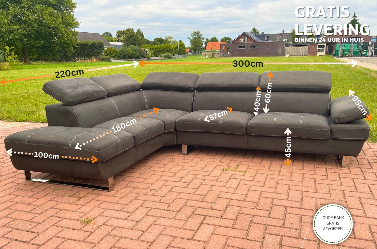 GRATIS LEVERING HEEL NL Grijs Stoffen Hoekbank met Storage Box