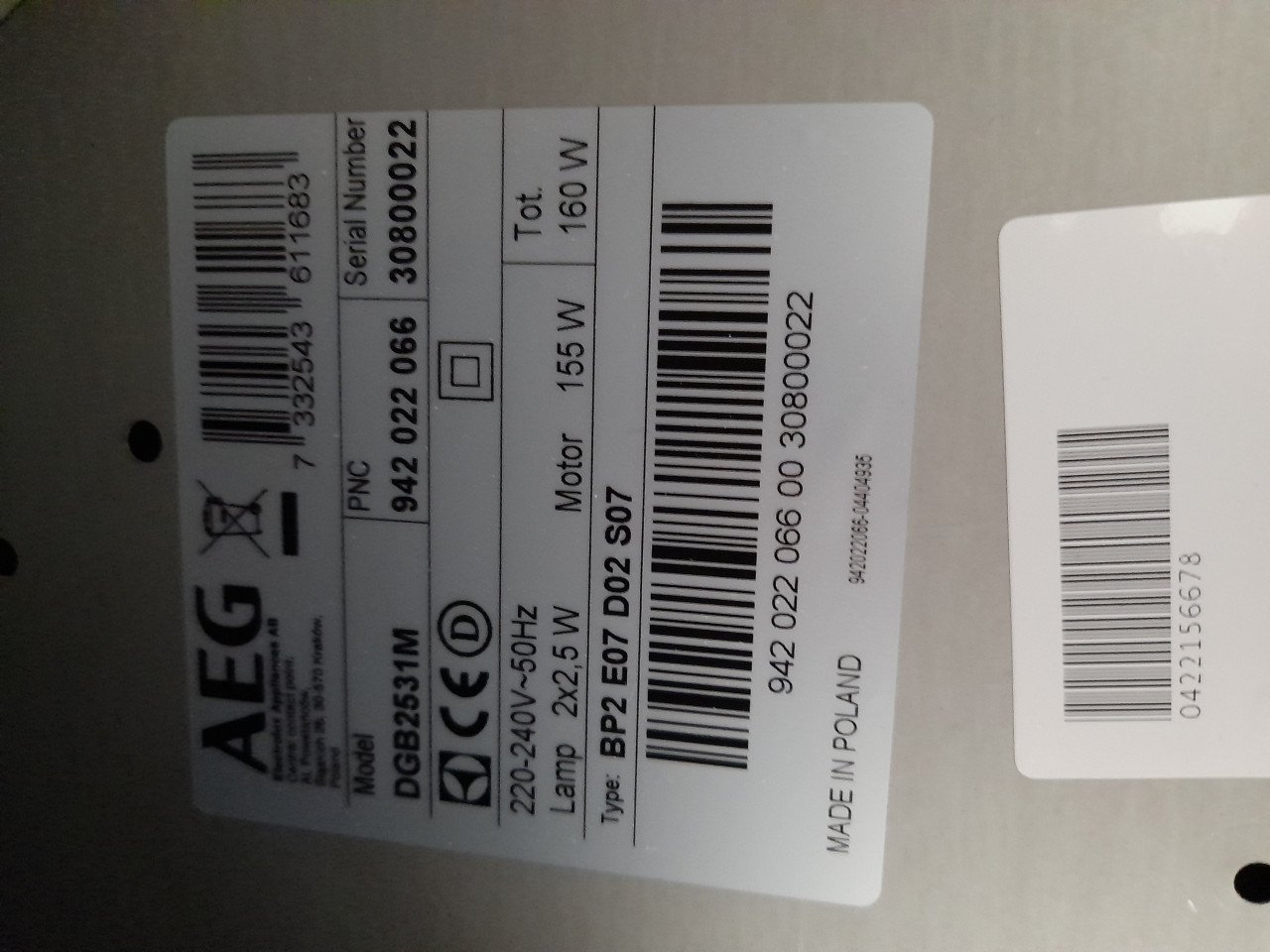 AEG DGB2531M 5000 Extractor - Inbouw Afzuigkap - RVS - Afzuigunit