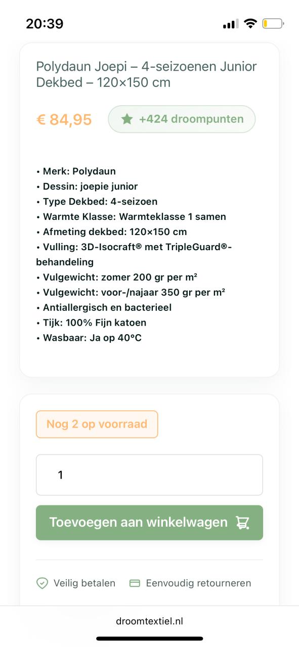 Polydaun Joepi – 4-seizoenen Junior Dekbed – 120×150 cm