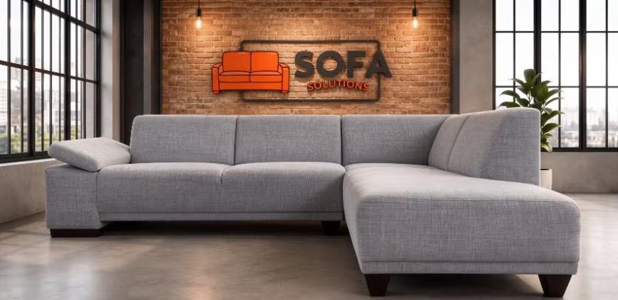 Mooie Grijze Stoffen Hoekbank- Moderne Lounge Zit-Gratis Levering