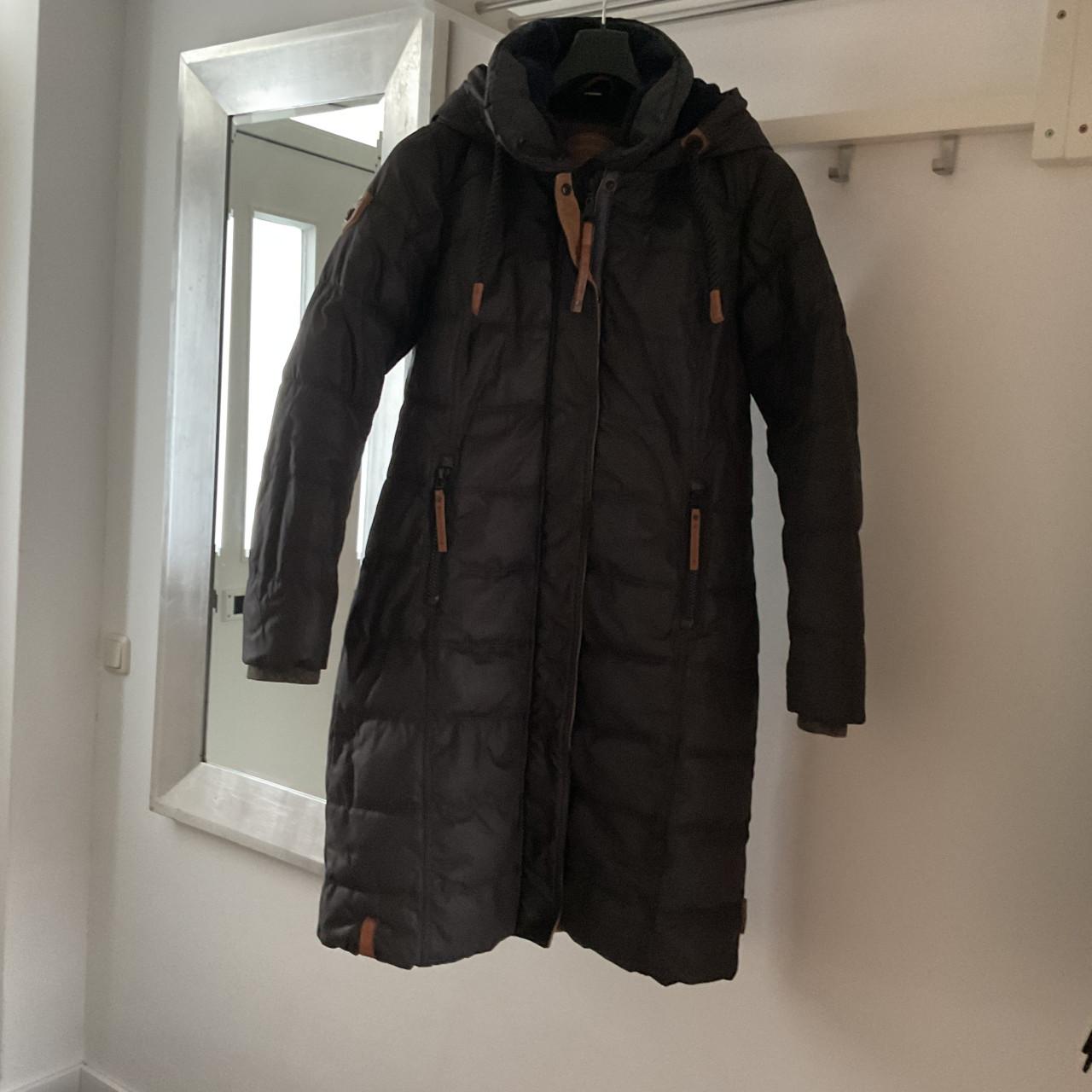 Zwarte Naketano lange dames winterjas met capuchon, mt 42/44, teddy voering