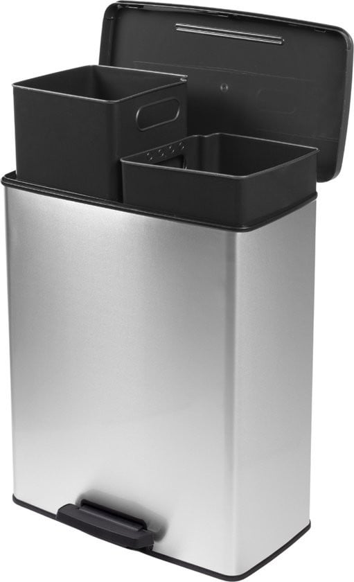 Curver Decobin Duo Prullenbak - 26L+26L - Rechthoekig - Zilver Metallic