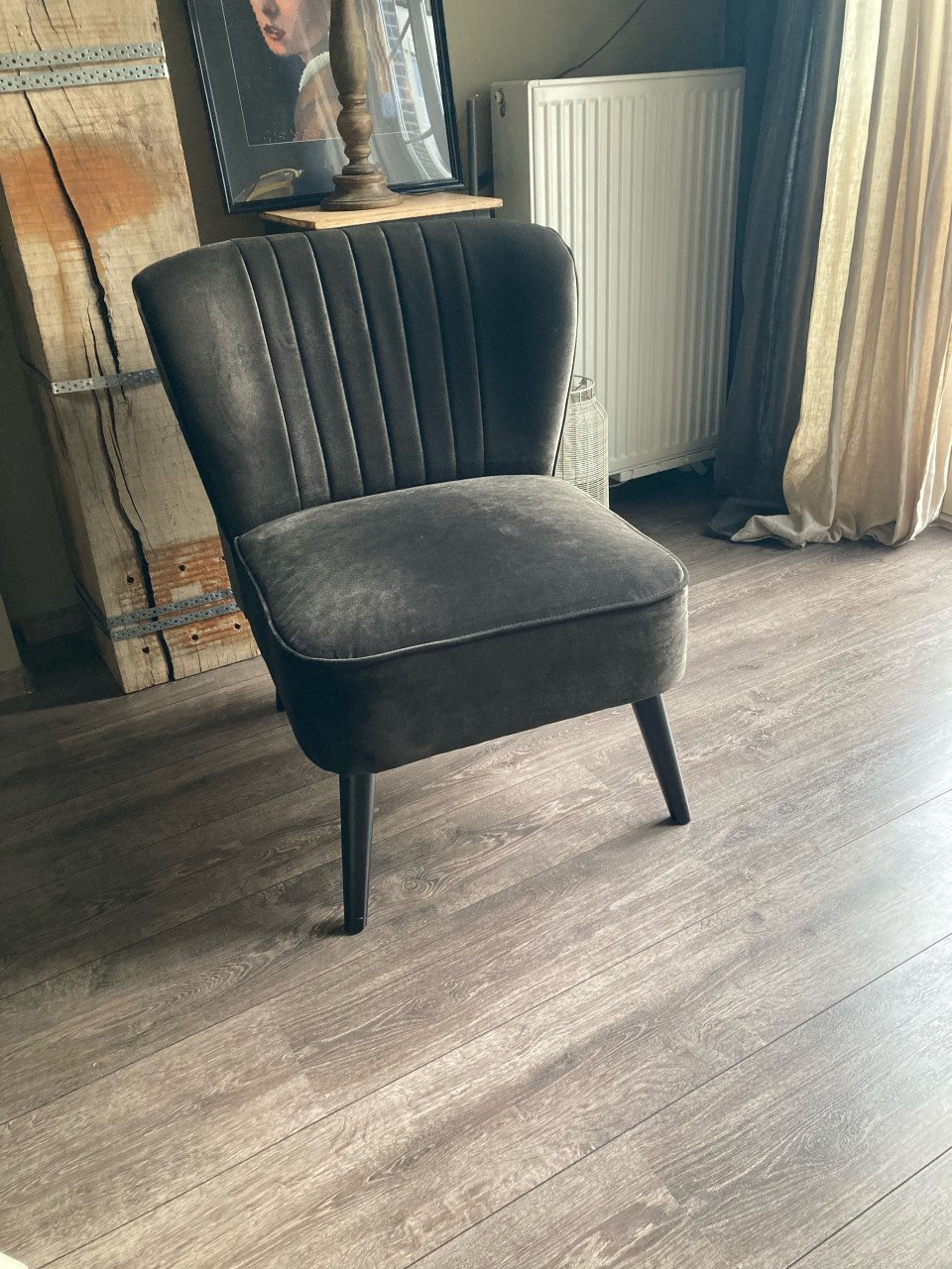 Zgan antracietkleurige velvet fauteuil