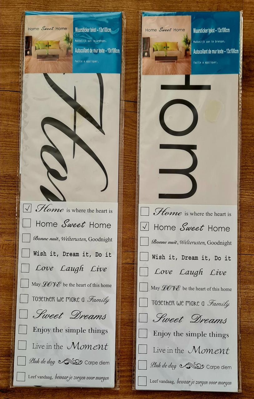 2 nieuwe muurstickers 100x13 cm met zwarte tekst