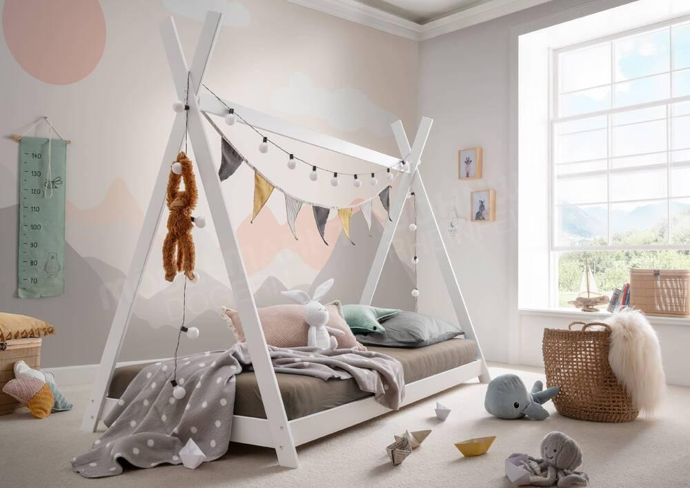 Nieuw eenpersoonsbed: kinderbed peuterbed wit hout tipi