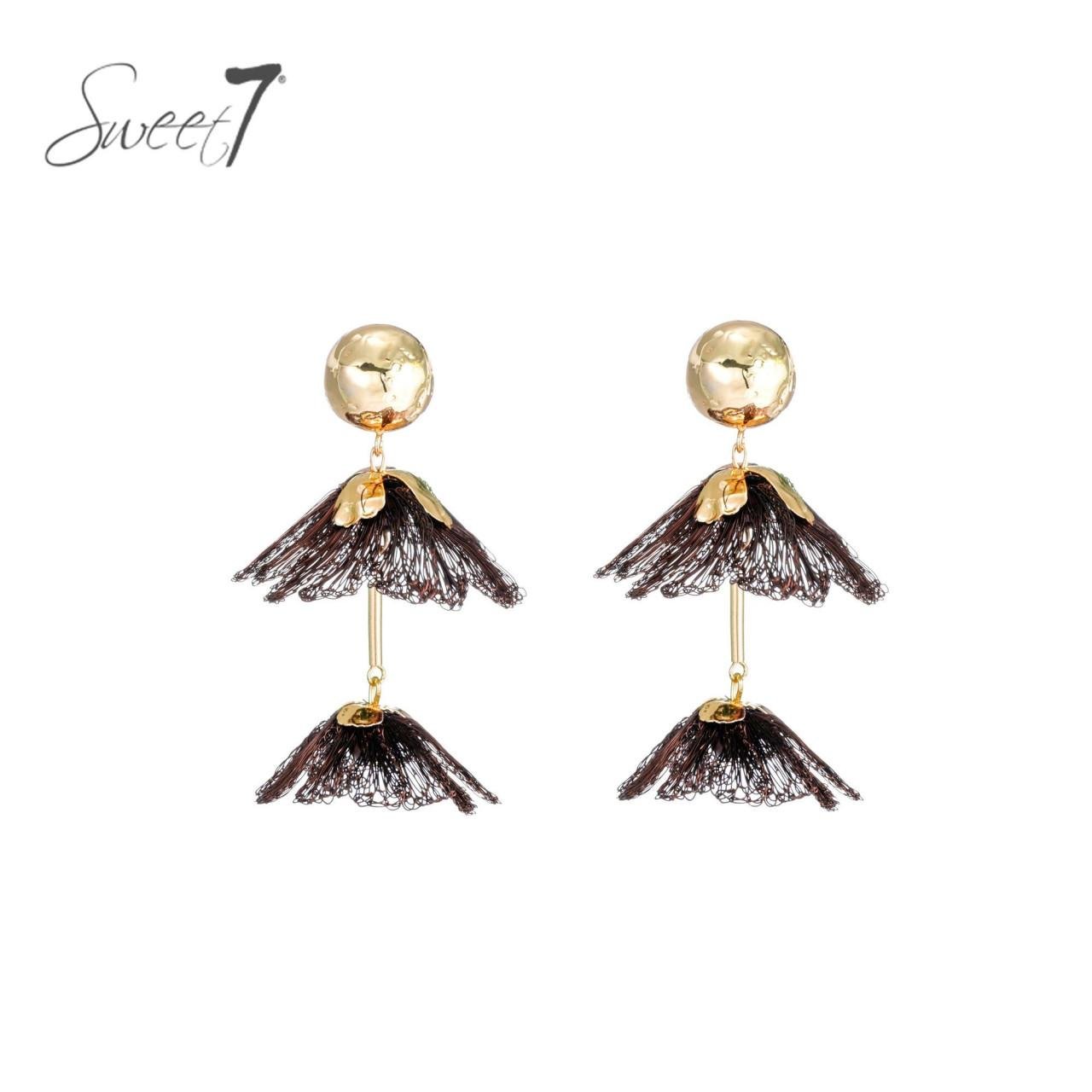 Oorbellen bruin met dubbele laag van fijne franjes