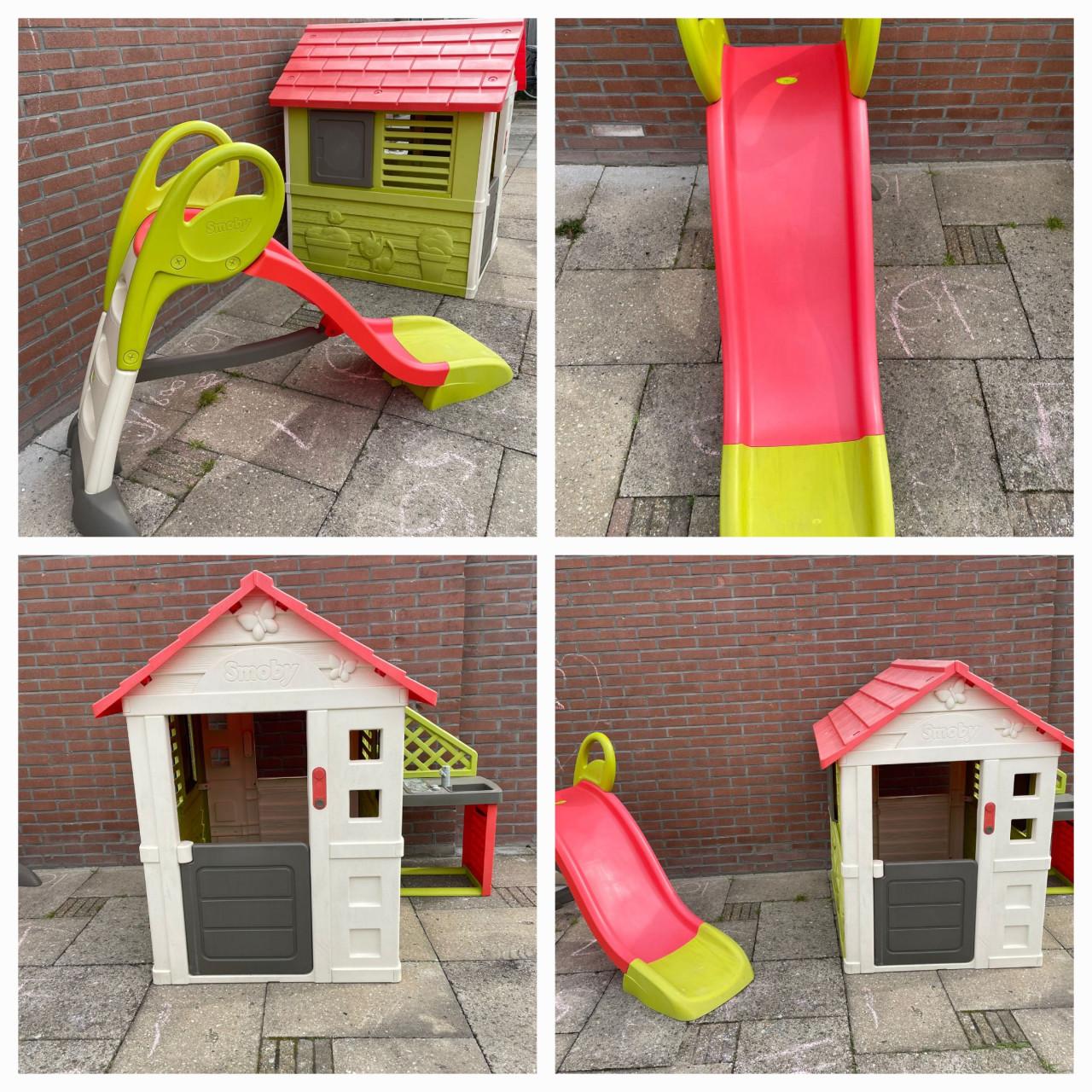 Smoby speelhuis + buitenkeuken, deurbel + ( water) glijbaan