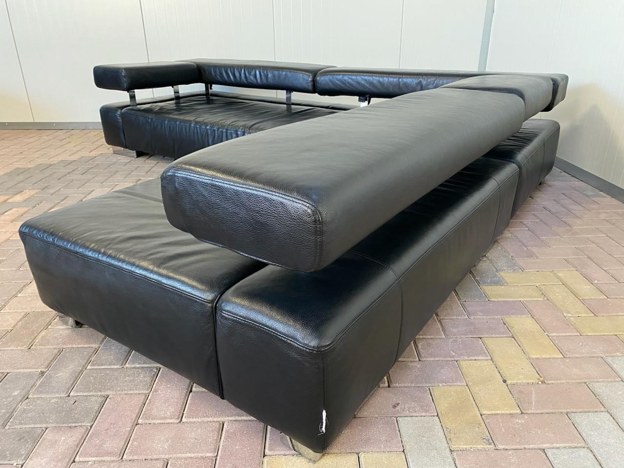 Bruhl Zwarte Leren Hoekbank-Ruime Lounge – Gratis Levering NL