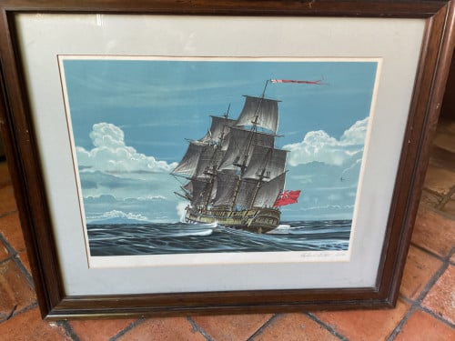 Litho zeilschip ( Richard Linton ) gesigneerd .