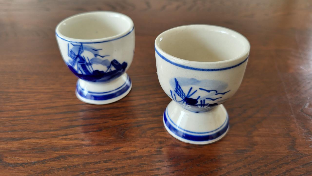 Set vintage eierdopjes Delfts Blauw