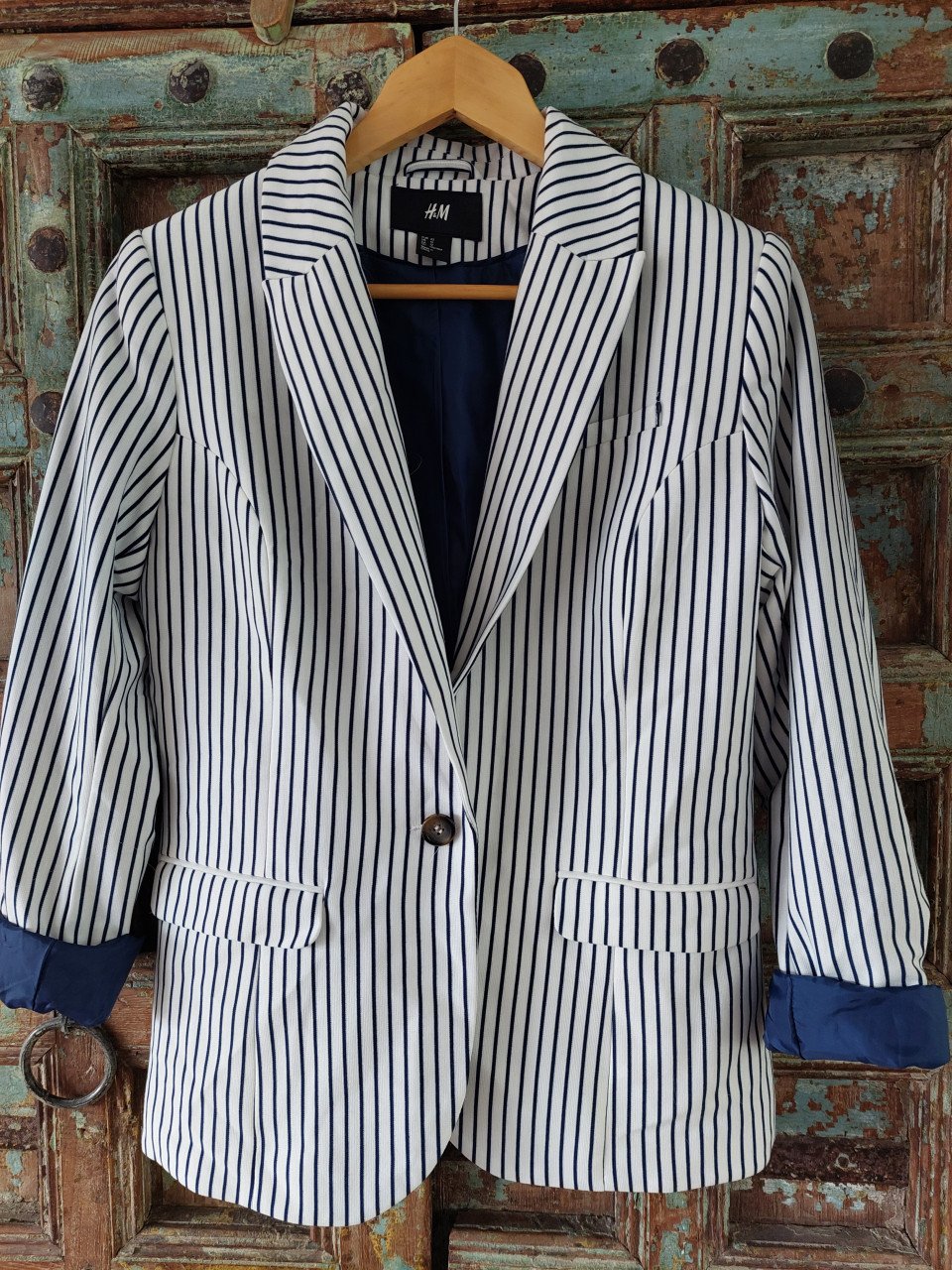 Gestreepte damesblazer H&M mt 42 wit/blauw
