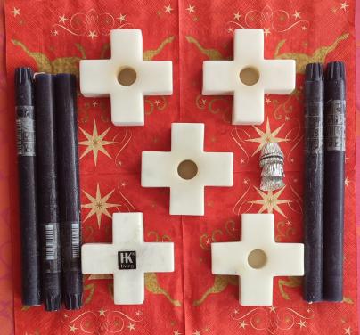 HK Living Marmeren kandelaar - 4 st, met 4 lange kaars inbegrepen = €16