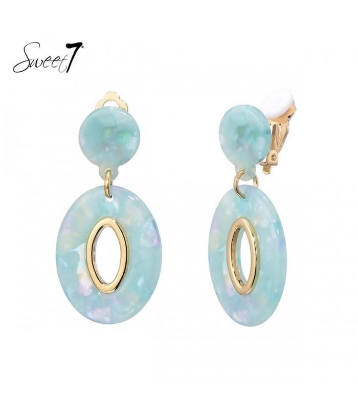 Turquoise oorclips met een goudkleurige rand in het midden