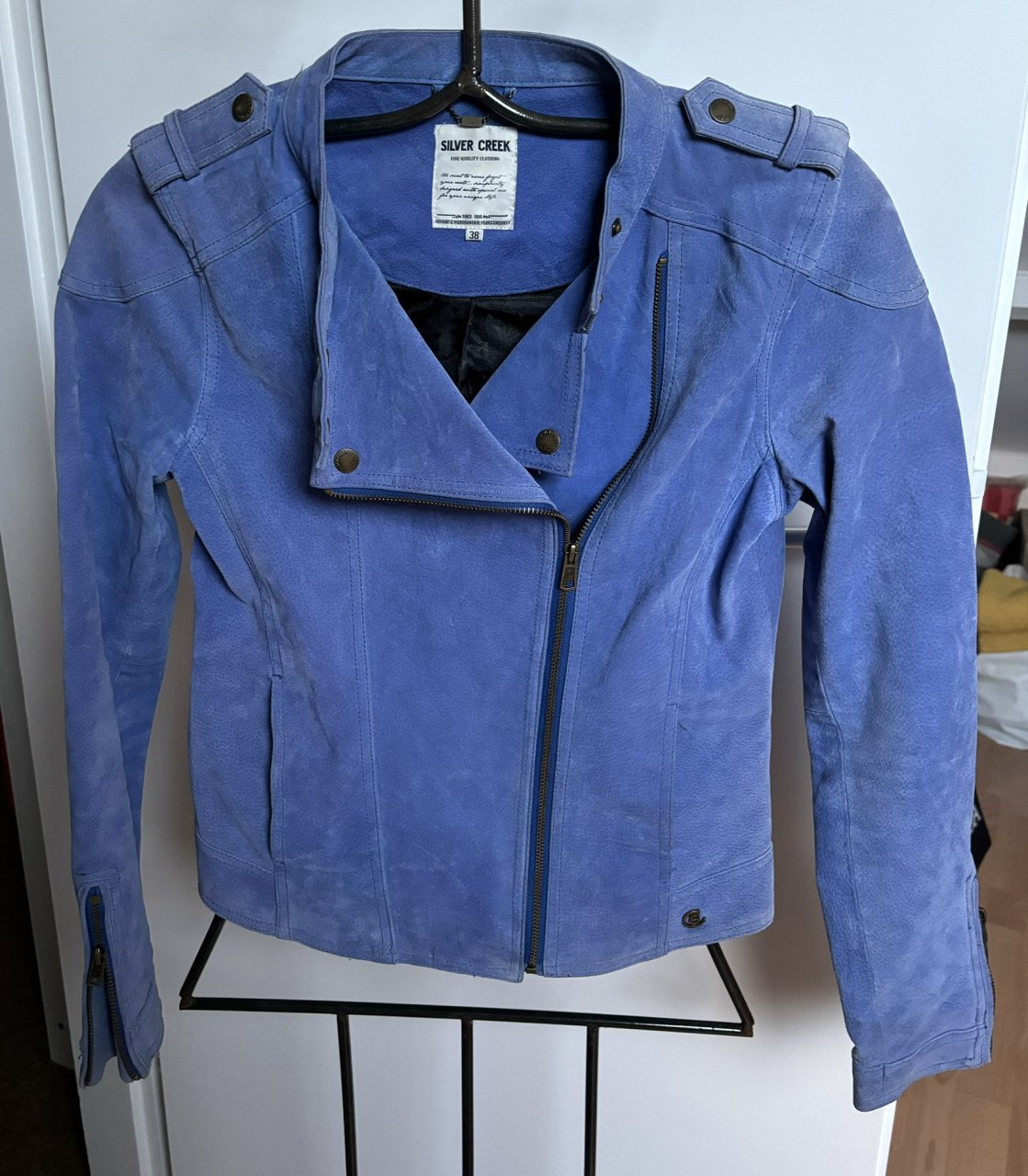 Leren damesjack blauw M 38  silver creek