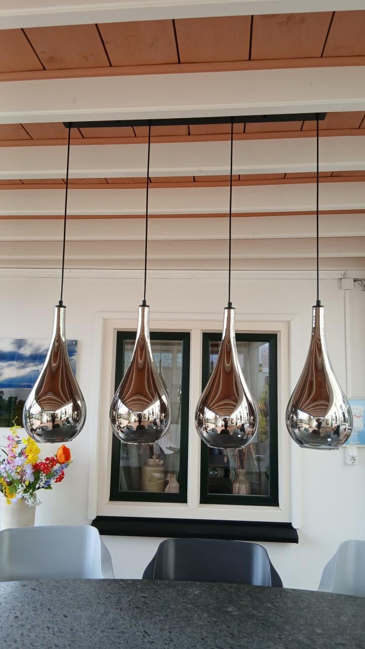 Hanglamp 4 lamp Druppelvormige hanglamp glas zilver Chromed