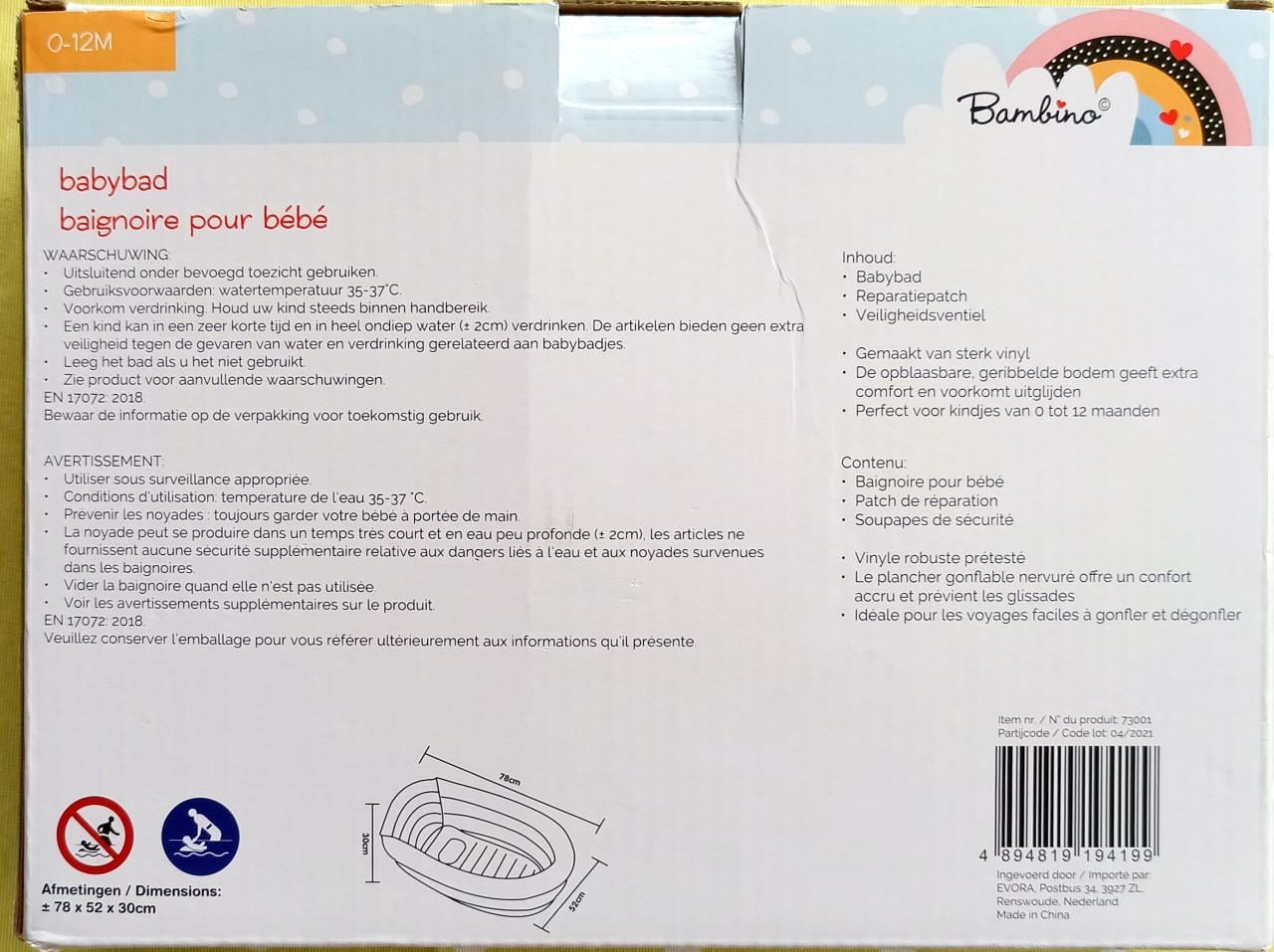 Nieuwe Bambino Opblaasbaar Babybad, kleur: wit