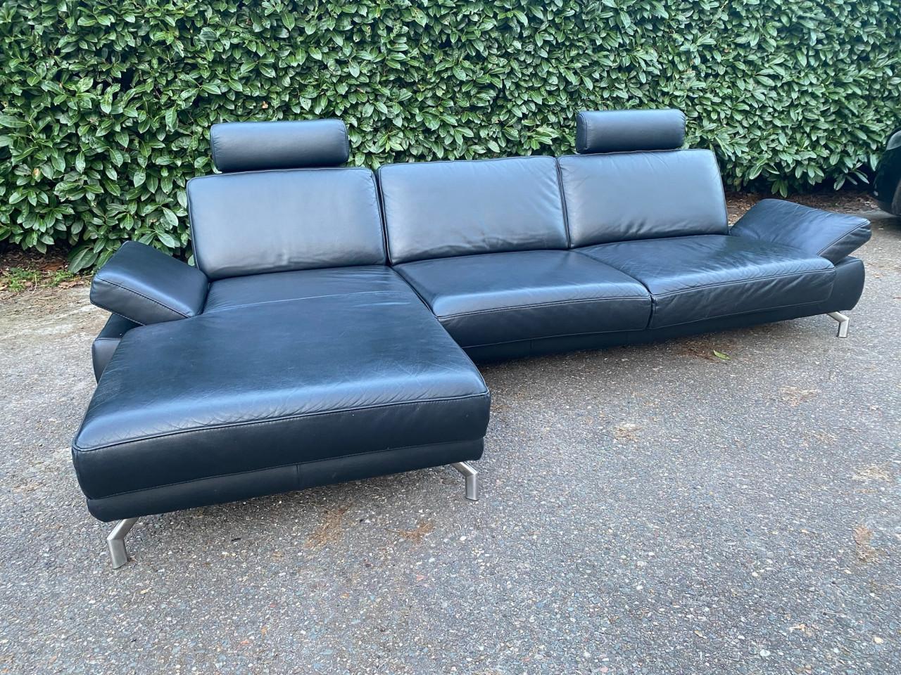 Henders & Hazel Zwarte Hoekbank-Premium Europees Comfort-Echt Leer