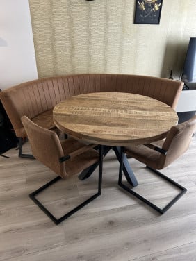 Mooie ronde eethoek hout/industrieel (HUUS)