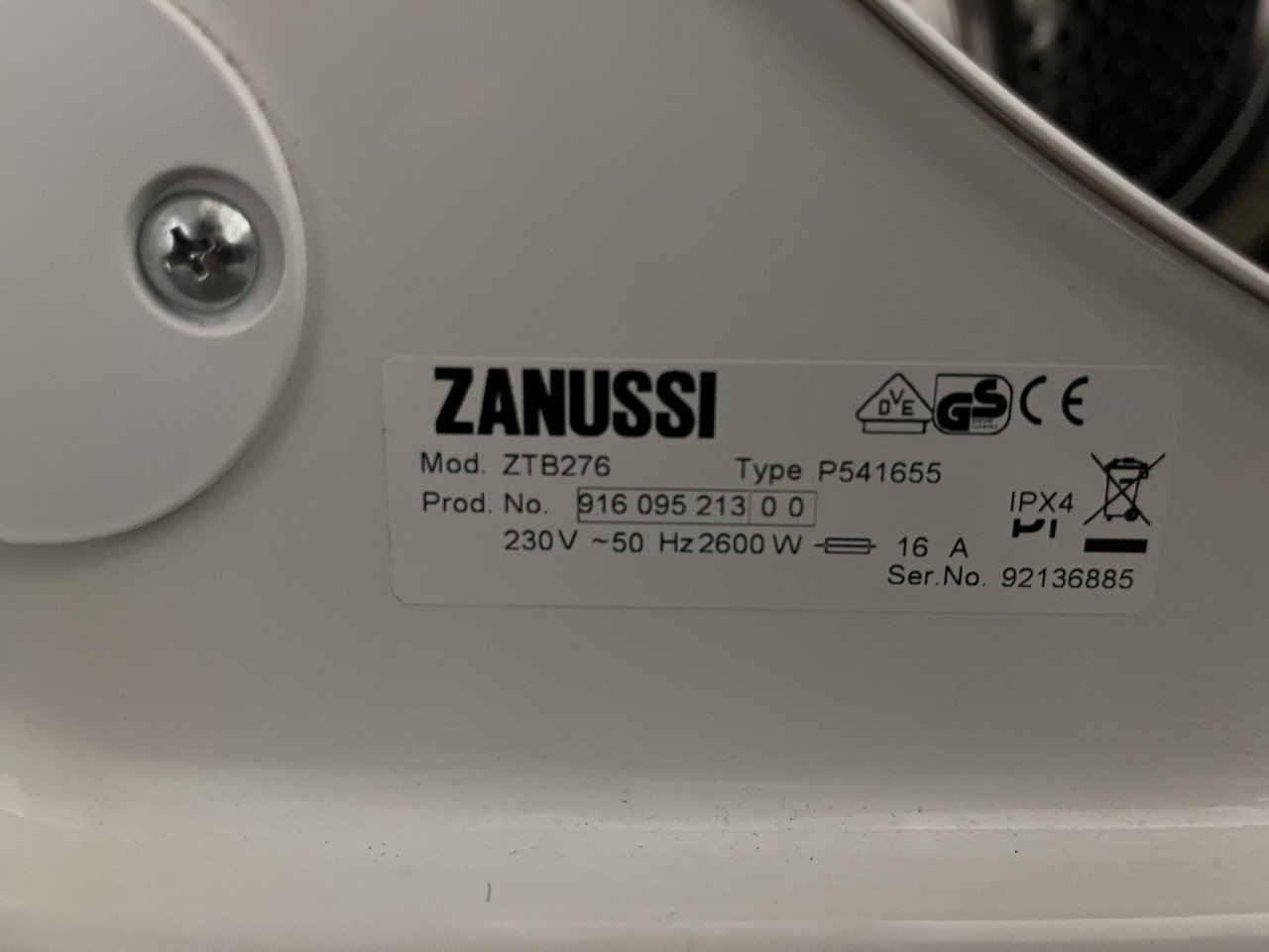 Afvoer droger Zanussi