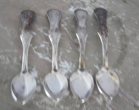 Set van 4 antiek zilveren lepeltjes