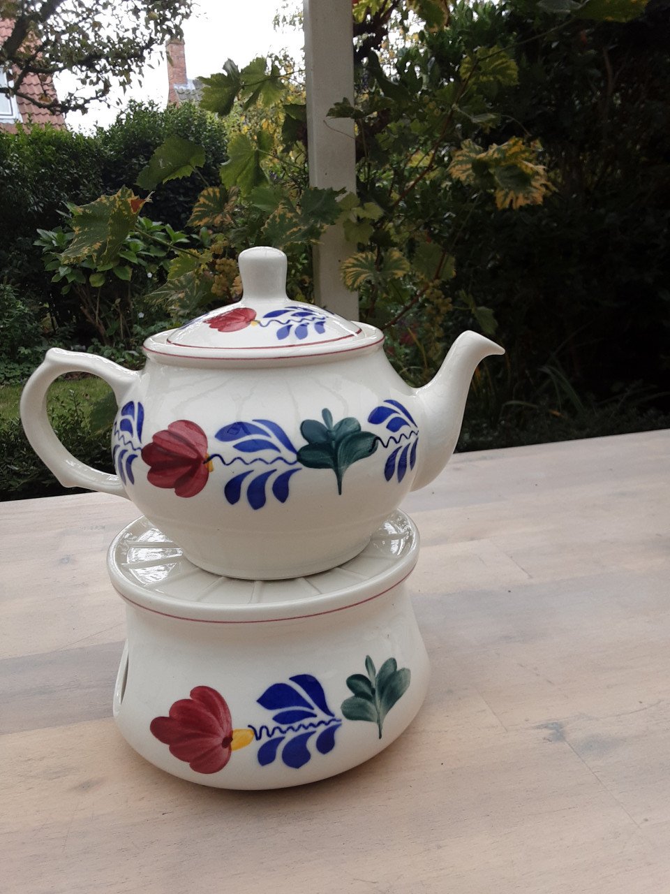 Boerenbont theepot met warmhouder