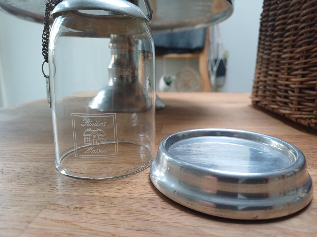 Glazen Rivièra Maison kandelaars + GRATIS een RM mini stolp!