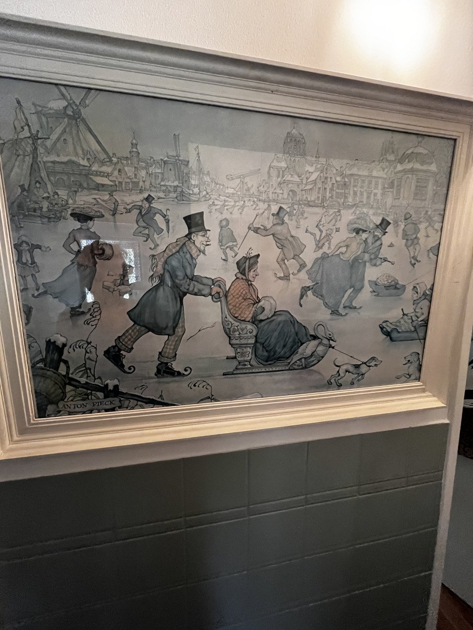 Schilderij Anton Pieck. Mooi, met lijst.