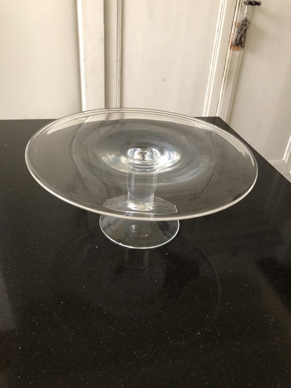 Mooie brocante glazen taartplateau. 25 cm
