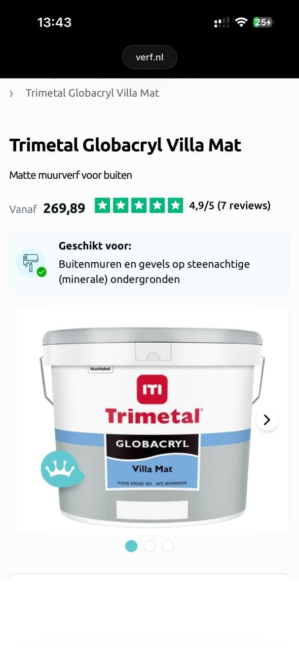 Gevelverf Trimetal Globacryl Villa mat, kleur 9010, 2 emmers van 10L