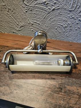 Vintage Wandlamp, pianolamp, messing met ivoor kleurig glas