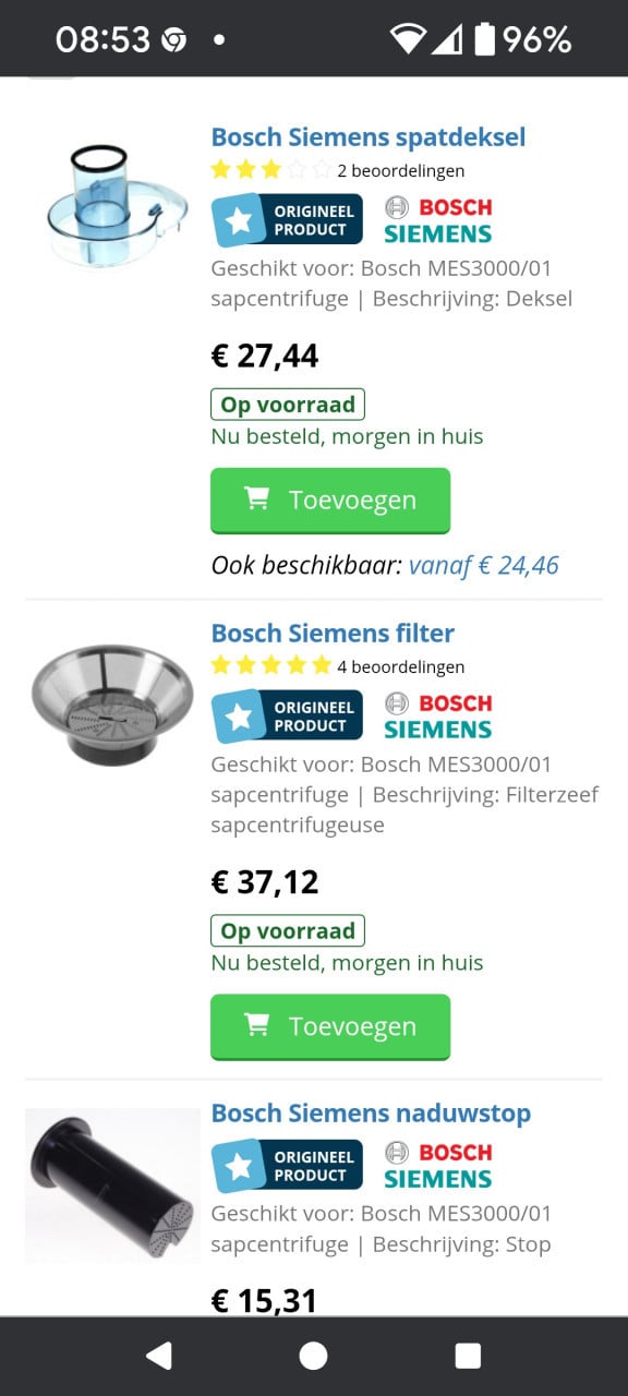 Bosch sapcentrifuge onderdelen