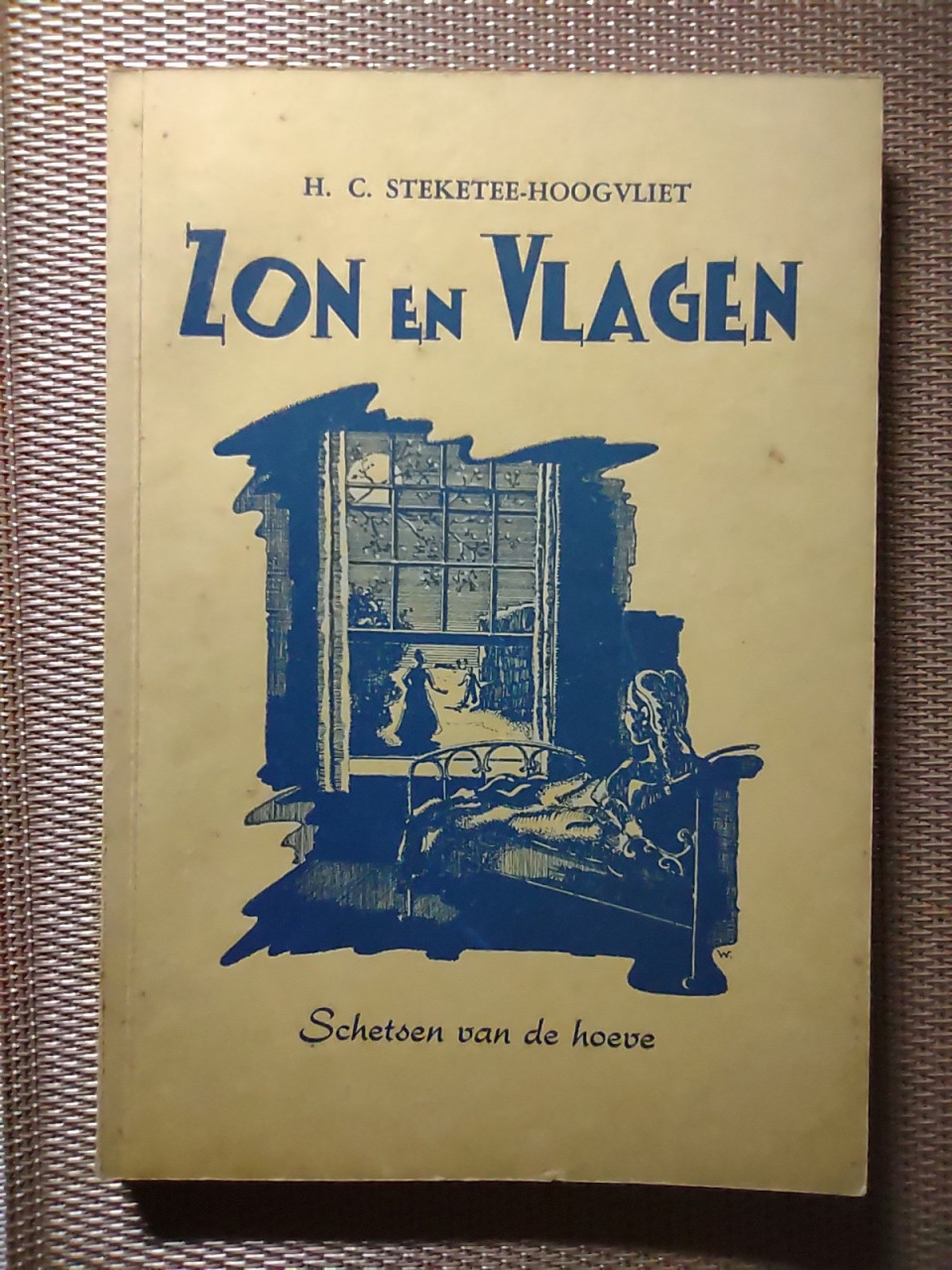 Zon en vlagen. Schetsen van de hoeve.  Van H C. Steketee- Hoogvliet. 1949