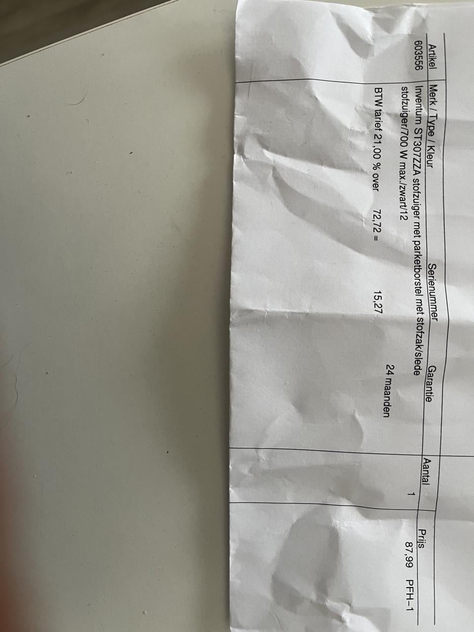 Te koop Inventum stofzuiger Z.G.A.N.