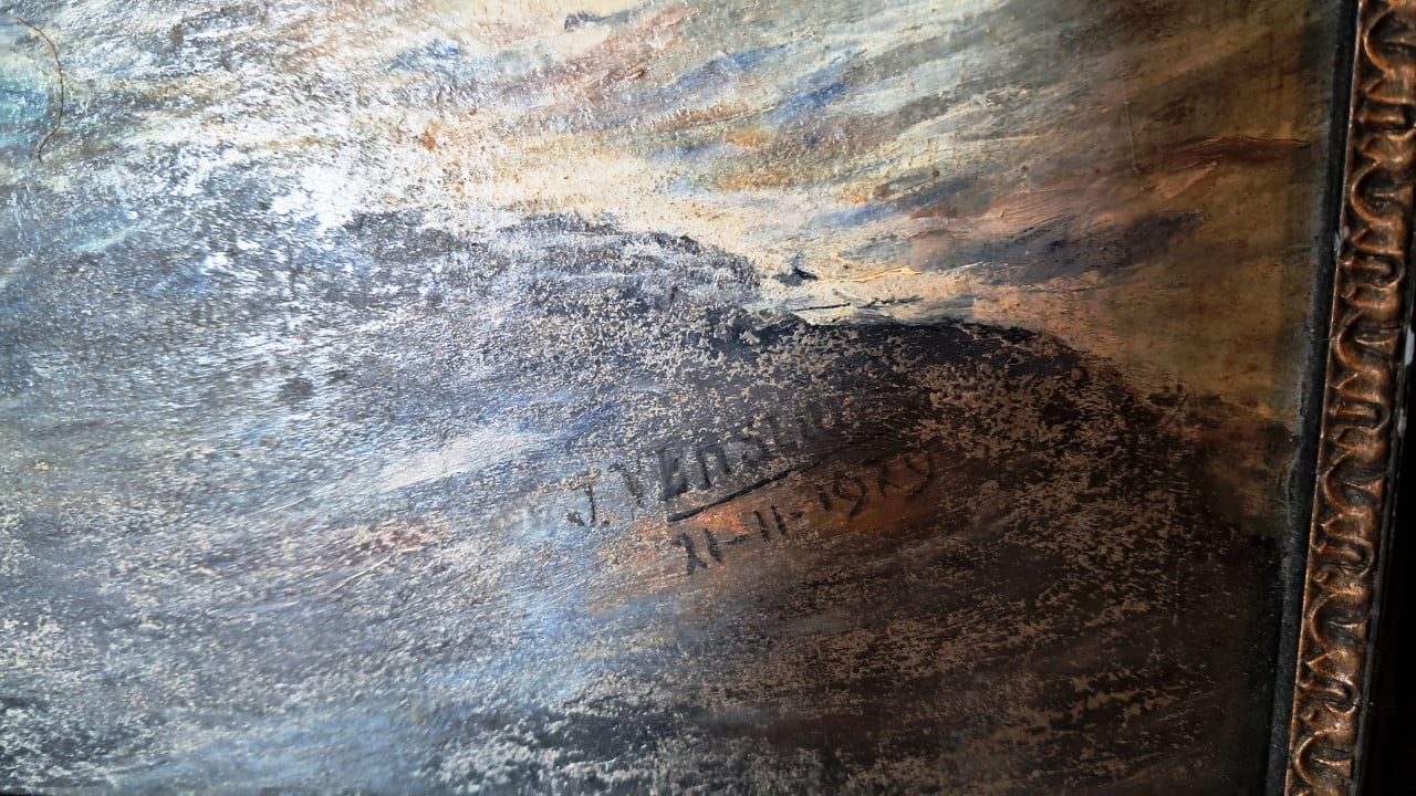 Schilderij schip in storm