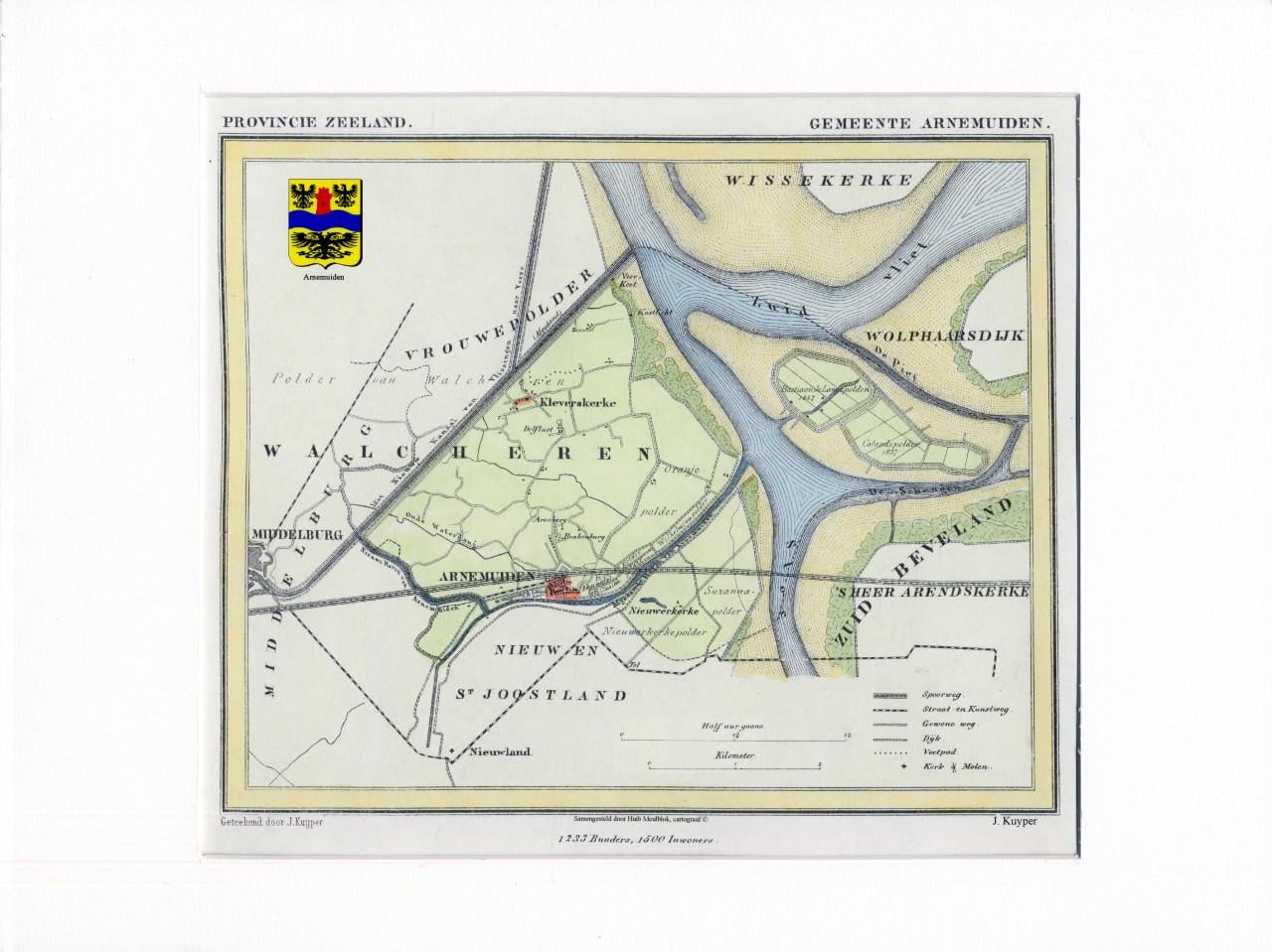 Gemeente kaartjes van J. Kuyper in kleur met Gemeente wapen