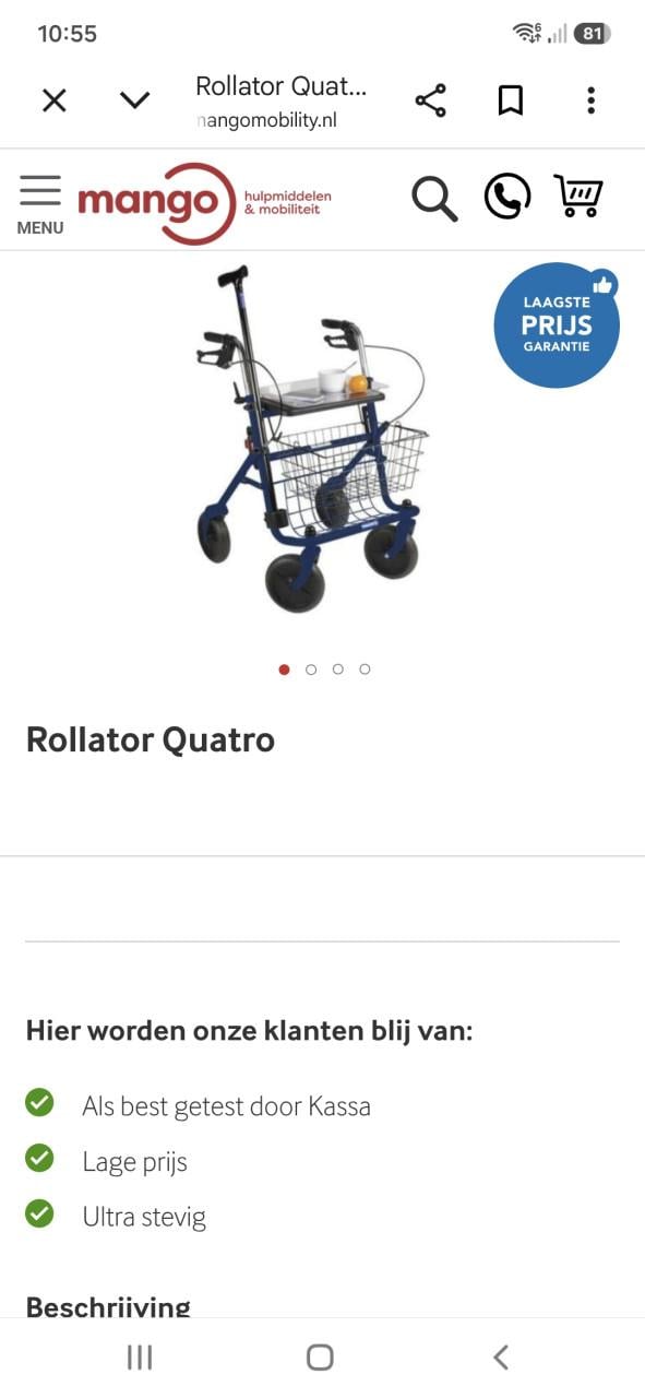 Rollator quatro blauw 89 euro t.k!nooit gebruikt