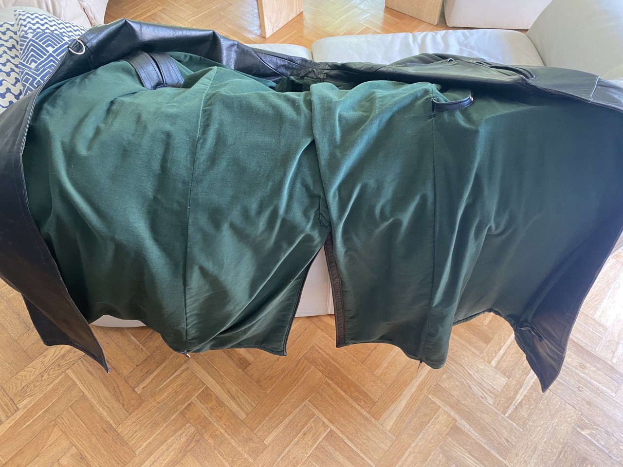 Lange zware vintage leren jas, xl/xxl, motor solex brommer