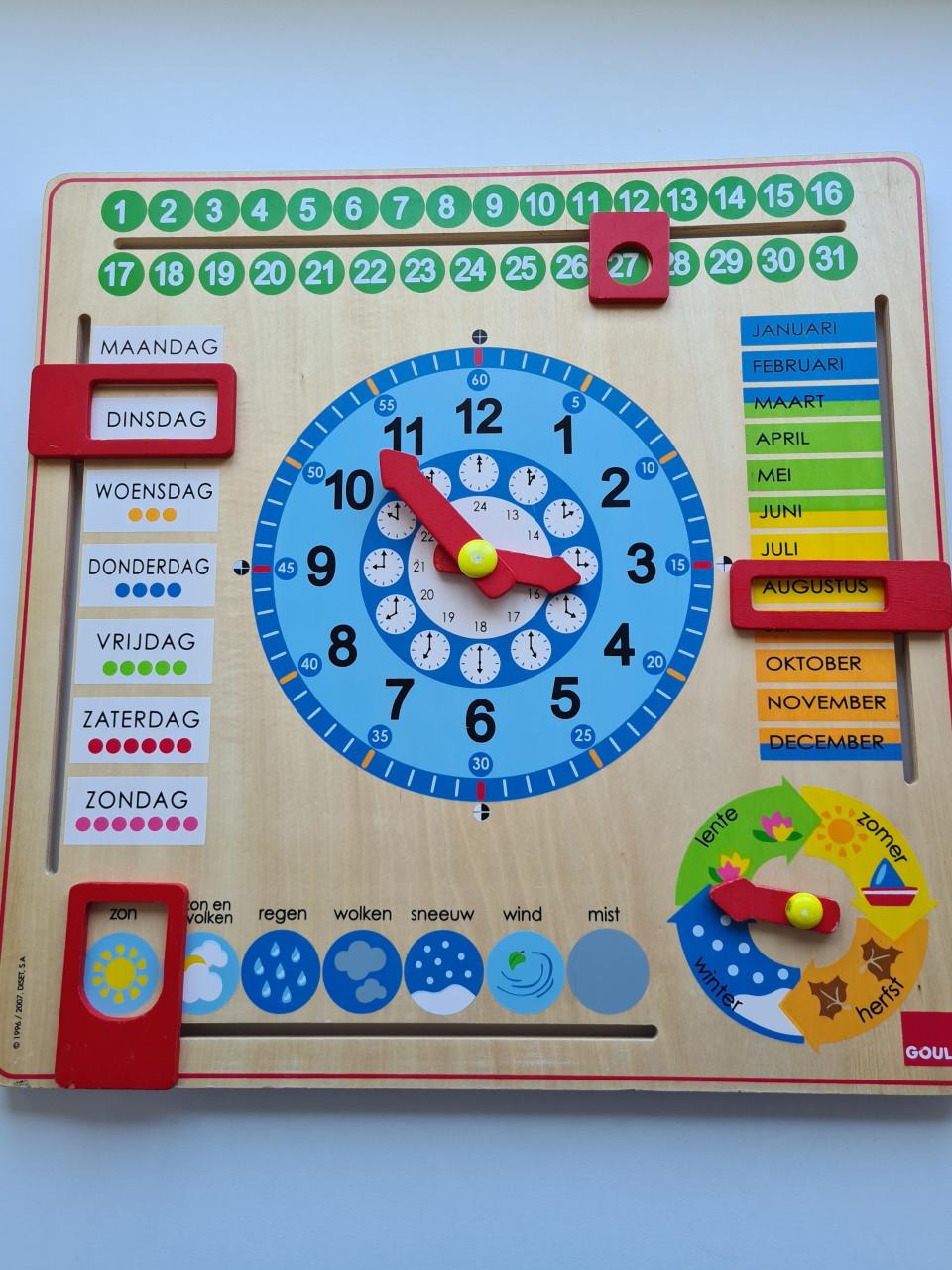 Goula educatieve houten kalender klok , voor tijd, seizoenen en datum
