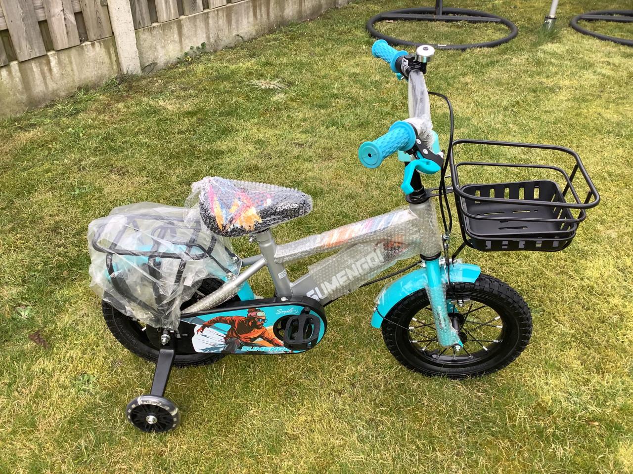 Nieuwe 12 inch kinderfiets :Sumengqi met zijwieltjes en handrem.