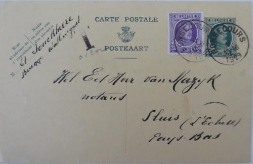Briefkaart, 1929, Bon-Secours (België) – Sluis (NL)