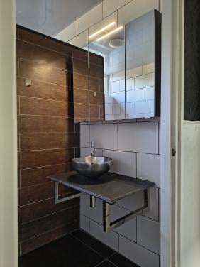 Wastafel en bovenkast met spiegeldeuren