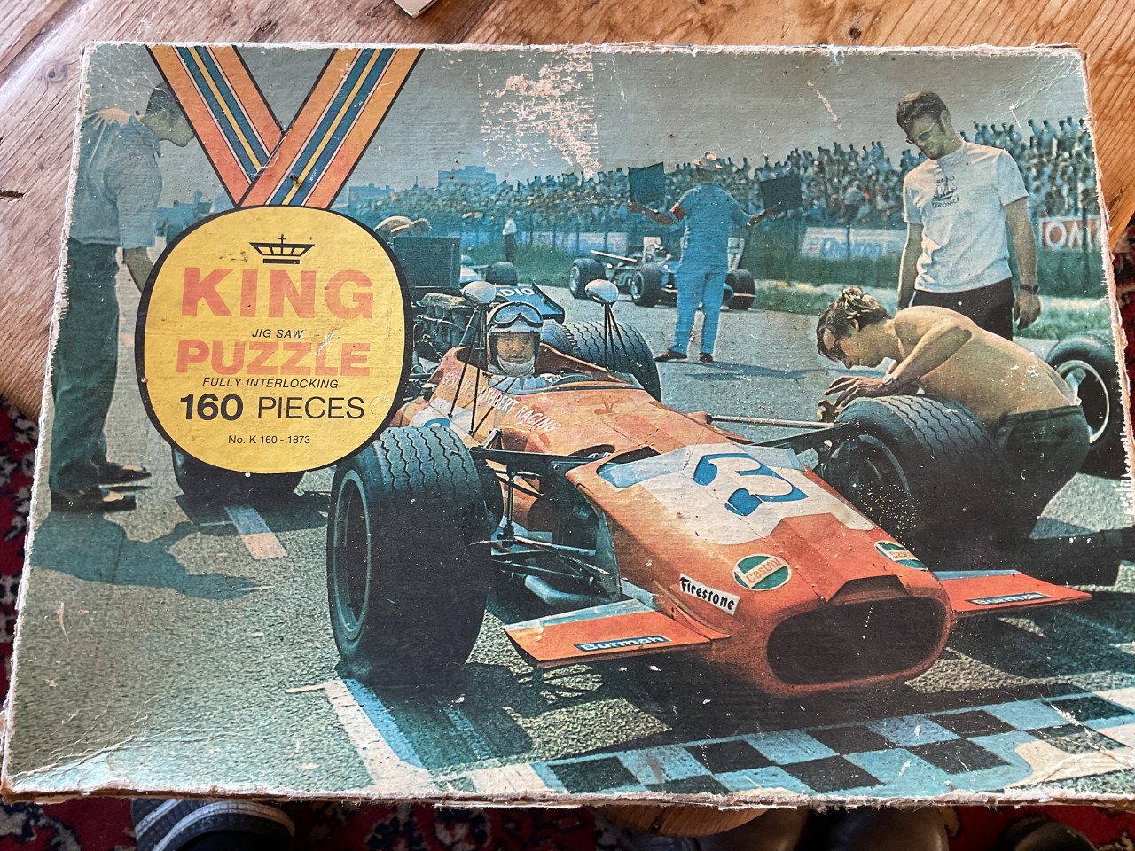 Vintage puzzel racewagen jaren 60