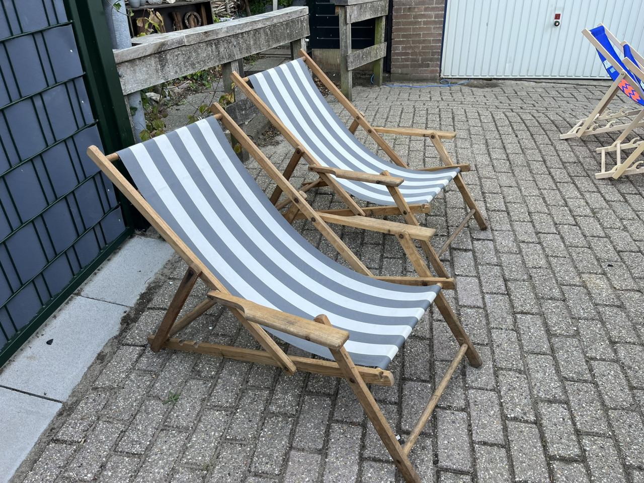 Strandstoelen met armleuning, stof gestreept