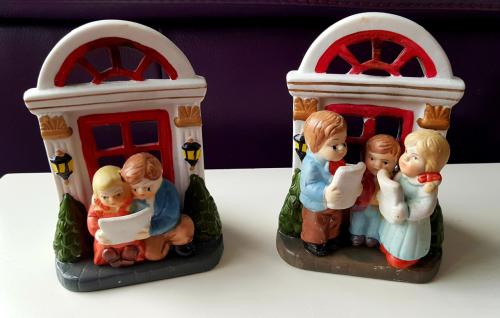 2 vintage kersttafereeltjes van steen, 15x9½ cm